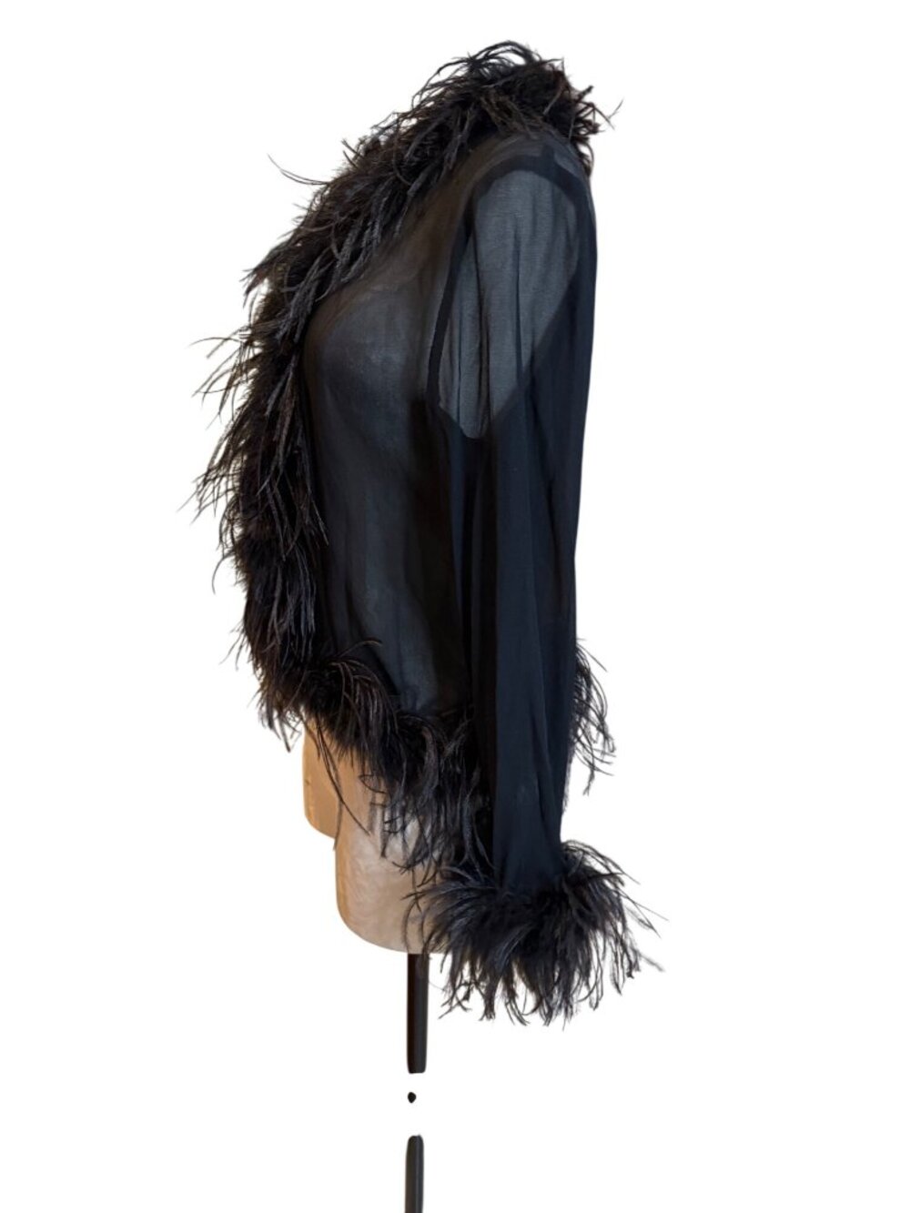 Maje Womens Feather Trim Transparent Voile Shirt Size Small Black Relaxed Party - Picture 6 of 12